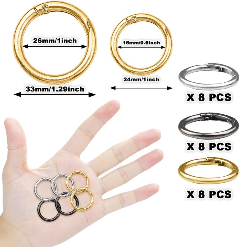 ELANE 24 Pcs Spring O Rings,Trigger Round Snap Buckle,Spring Keyring Buckle,Keychain Ring for Buckle,Bags,Purses (Silver+Gold+Grey, 1 inch) - Image 2